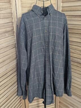 ORVIS Men's ~XLT HOUDSTOOTH Wool Blend Flannel Shirt Brown Black Plaid